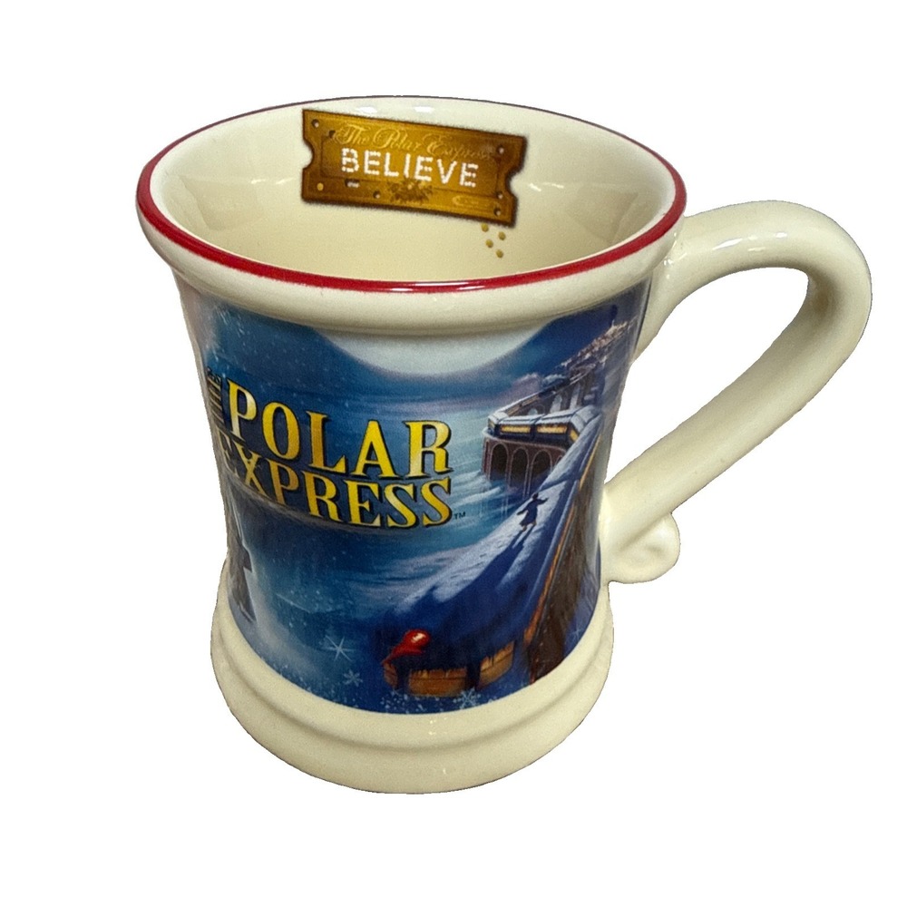 Polar Express BELIEVE 3D Raised Ceramic Hot Chocolate Coffee Mug Cup - ( NEW).